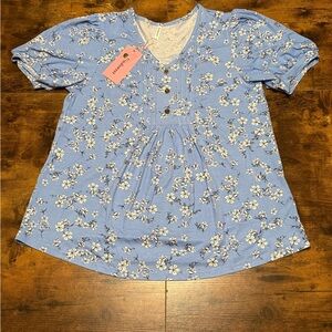 Elegant Floral Blue Blouse